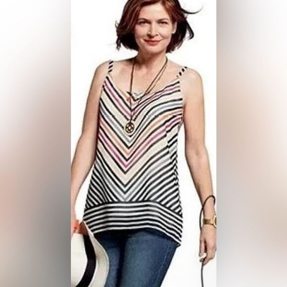 Cabi #5043 Linea Multicolor Rainbow Striped Chiffon Tank Top Blouse Small EUC - Picture 1 of 8